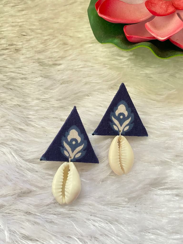 Handmade Printed Fabric Triangle Studs For Women