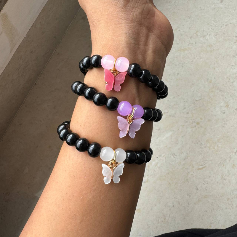 Combo of 3 butterfly bracelet - Pink purple and white